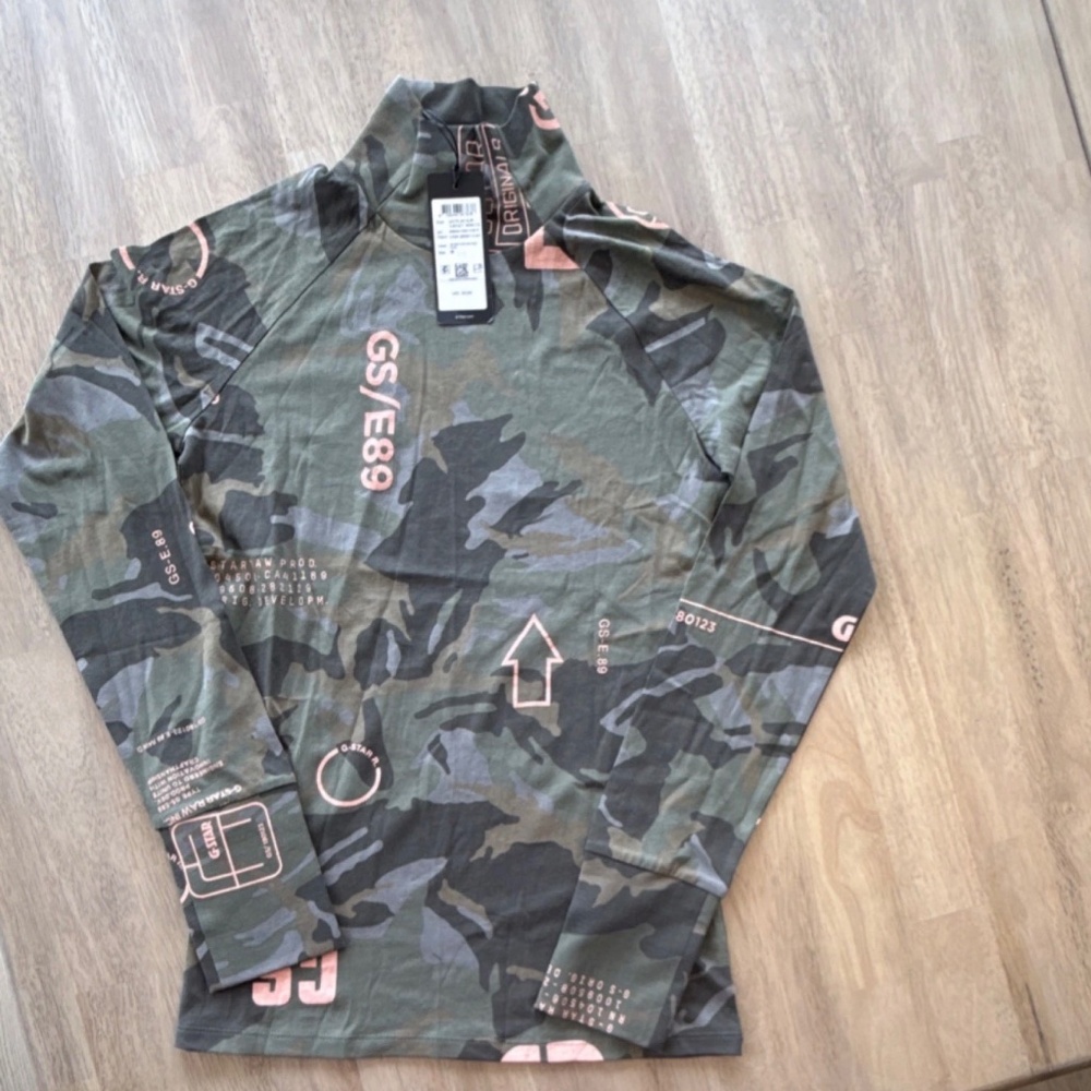 G-Star RAW LECITE AO Slim Turtle T Long Sleeve Camouflage Top GS Grey Pink M